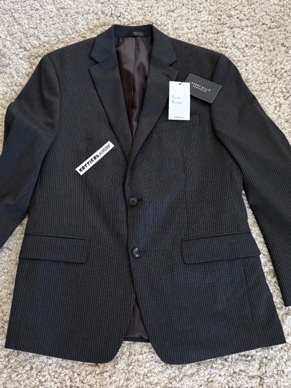 Perry Ellis Suit Jacket Black "Pinstripe" Vintage 40 REG Modern Fit